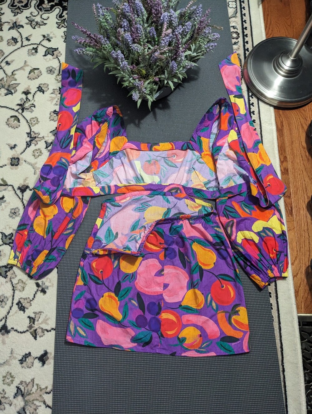 🆕 FARM Rio Purple Cutout Puff-Sleeve Mini Dress - Picture 5 of 11